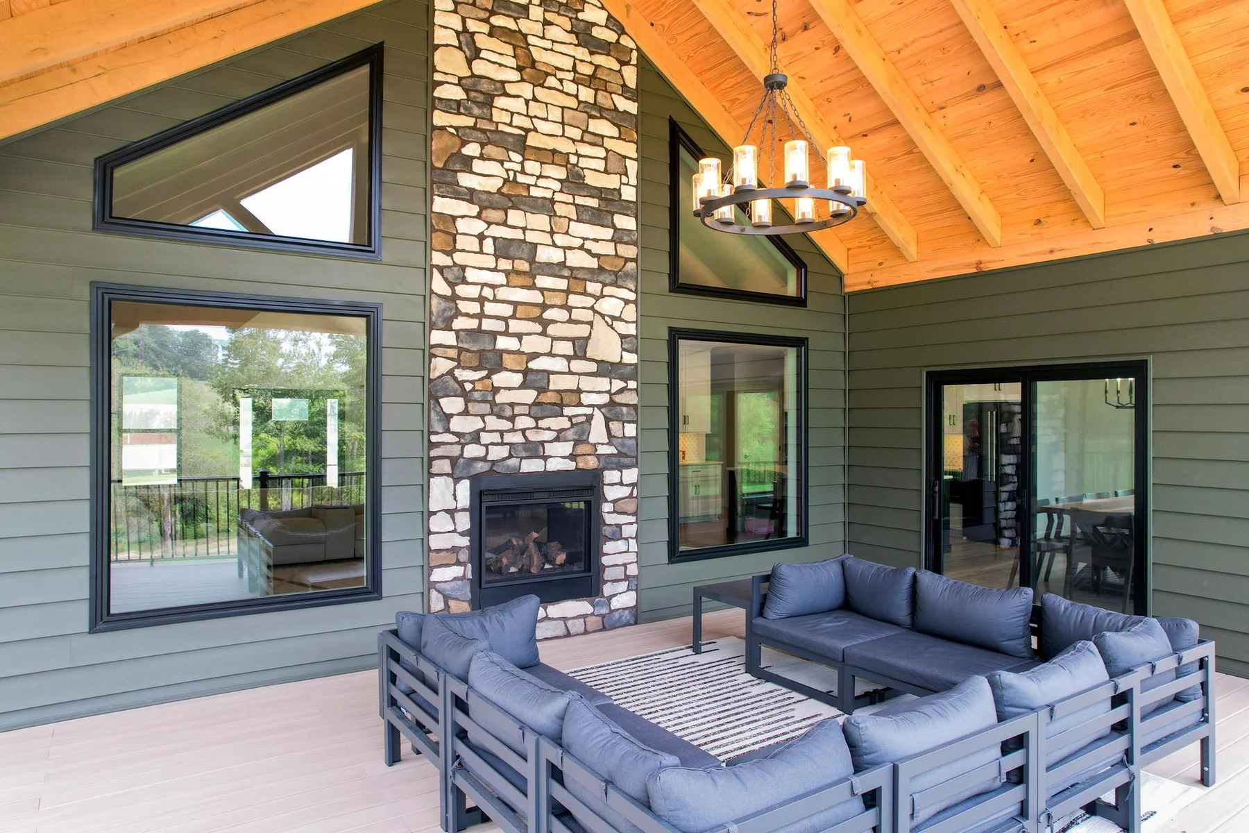 ProVia Endure coal black picture and shaped windows with patio door