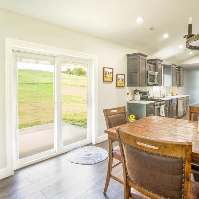 ProVia Endure white vinyl patio door with internal blinds