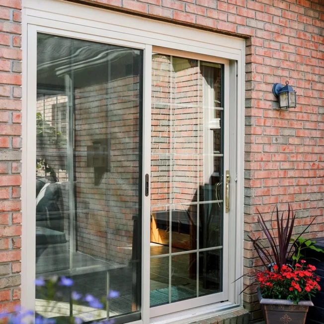 ProVia Aeris patio door in sandstone with colonial grids
