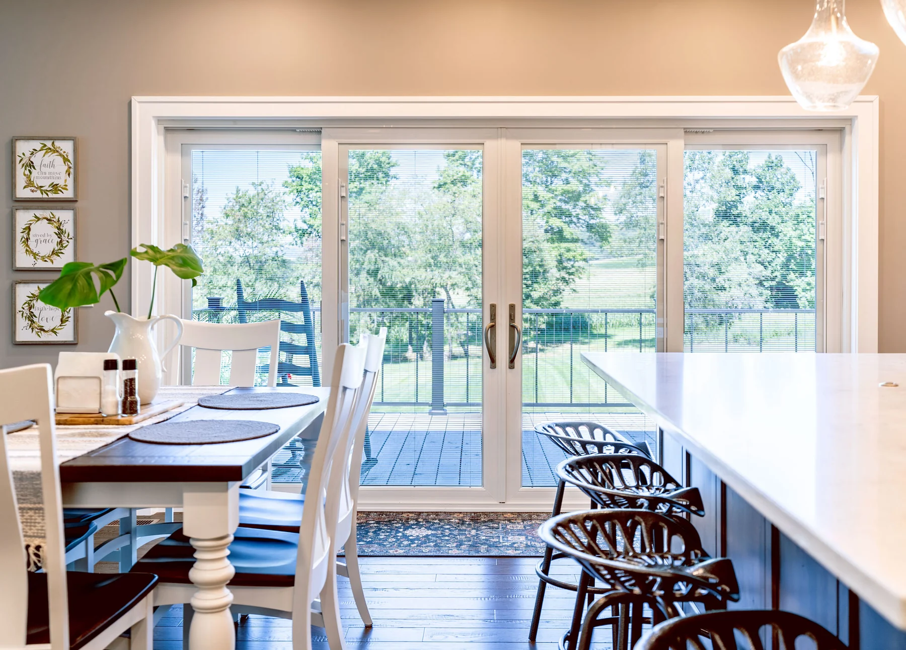 ProVia Endure white four-lite patio door with internal blinds