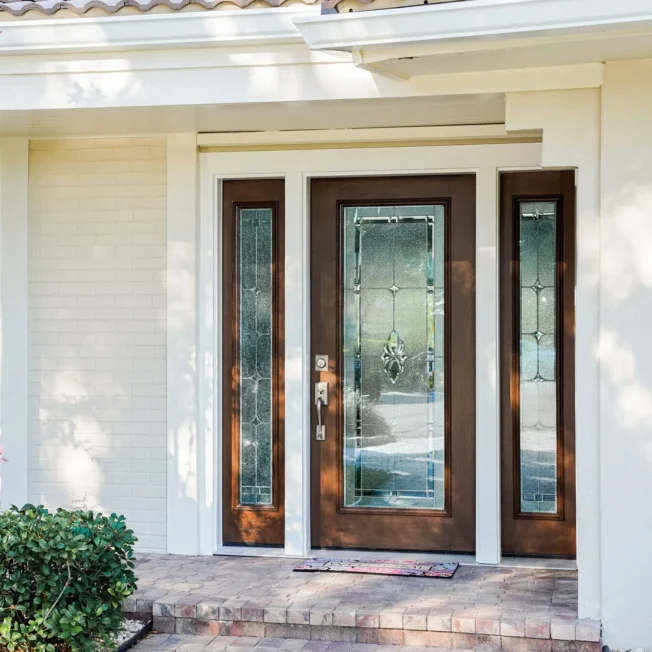 ProVia Signet mahogany entry door with Somerset decorative glass